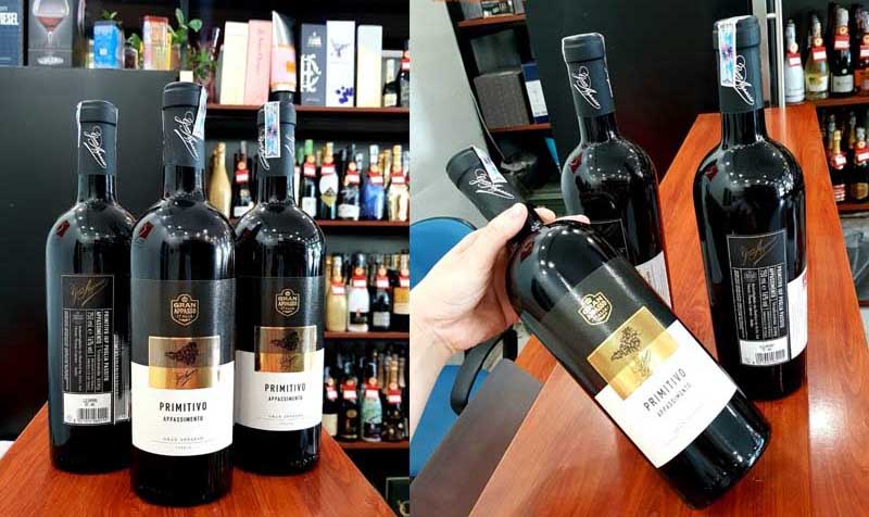 Rượu Vang Gran Appasso Primitivo 16 độ Hảo Hạng - một loại rượu vang đỏ đậm đà và cân bằng, được làm từ nho Primitivo